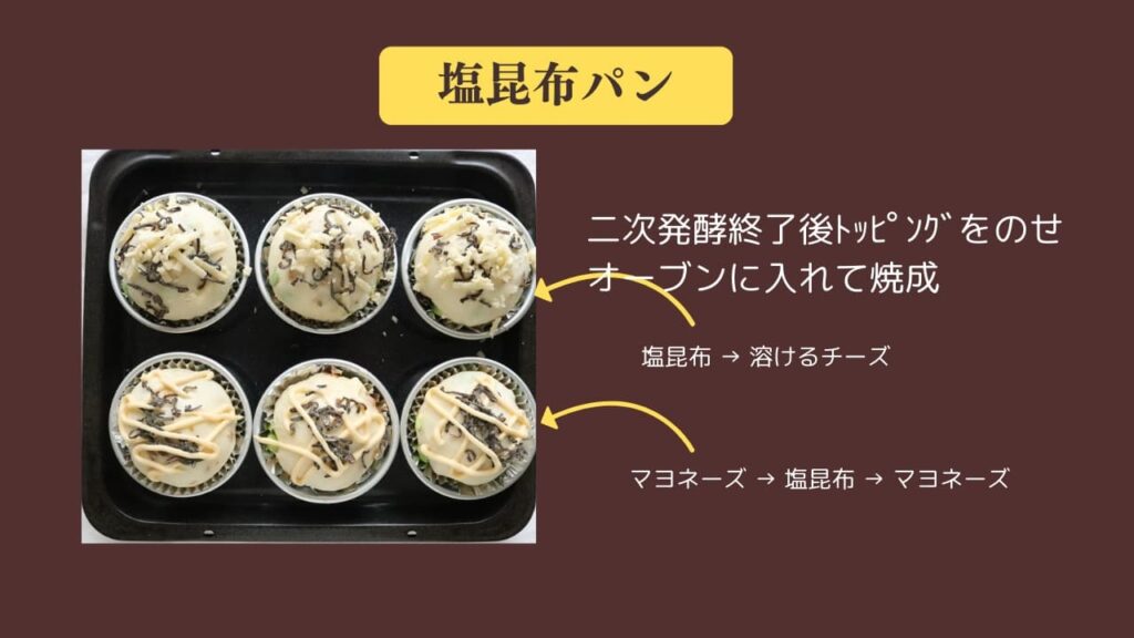 original photographic evidence
二次発酵を終えた塩昆布にトッピングをのせたところの画像